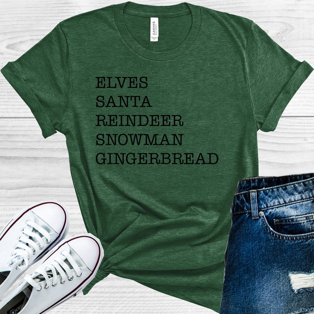 Elves Santa Reindeer Snowman Gingerbread Graphic Tee product image 1